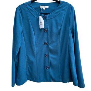 TravelSmith Womens Teal Long Sleeve Button-Up Cardigan Blazer Jacket New L